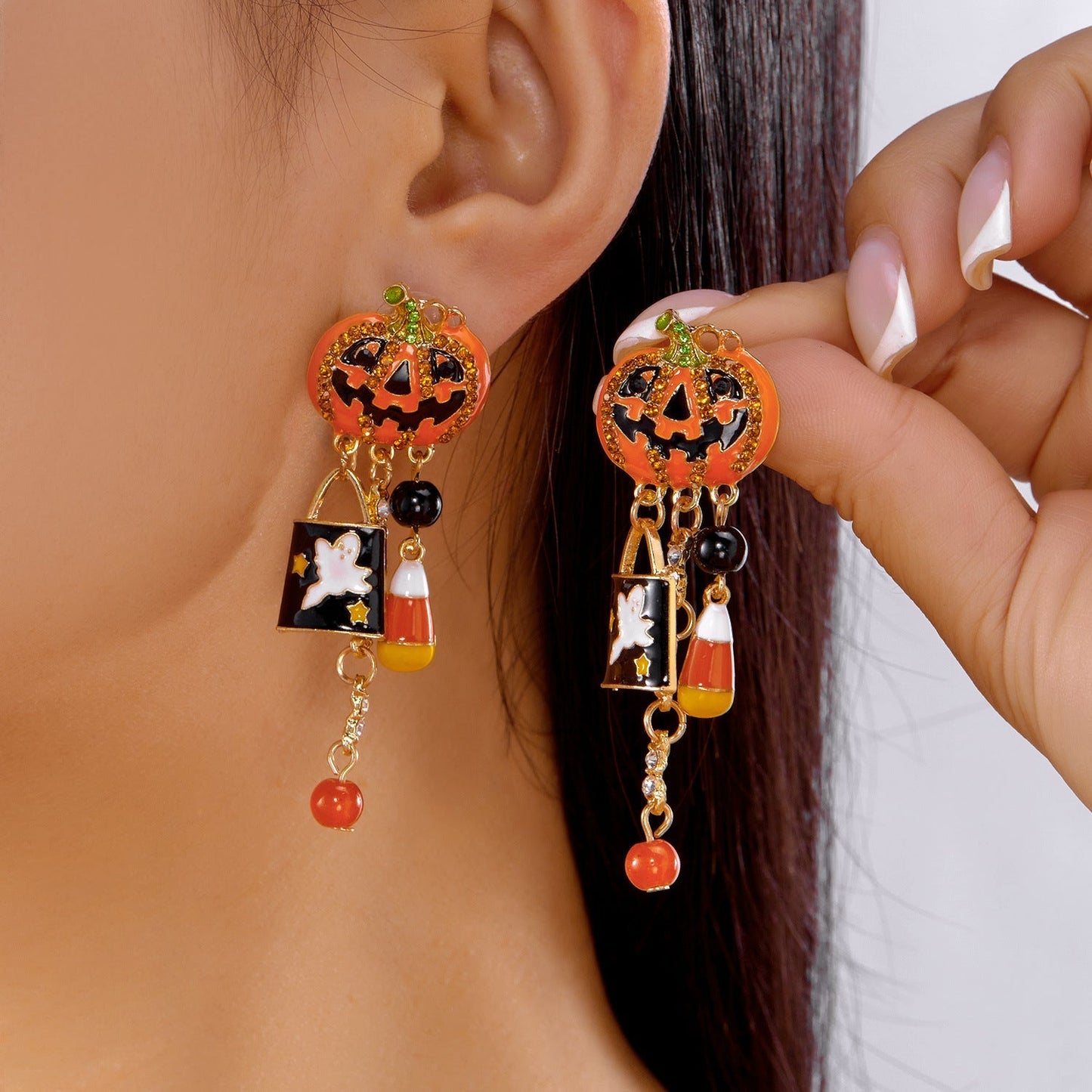 Halloween Pumpkin Ghost Tassel Dangle Earrings