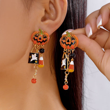 Halloween Pumpkin Ghost Tassel Dangle Earrings