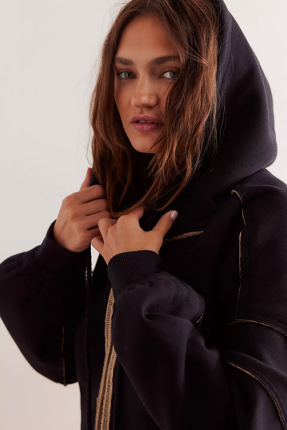 Street Loose Color Block Casual Hooded Hoodie