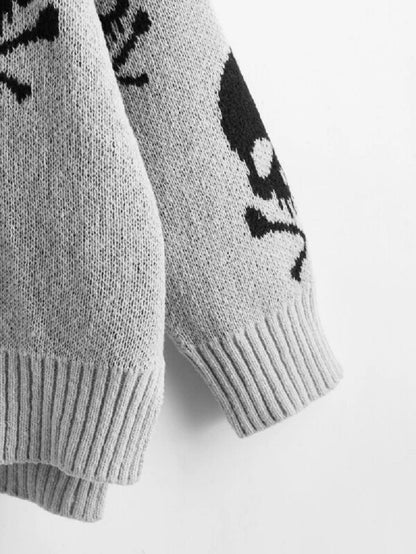 Halloween V-Neck Skull Pullover Sweater