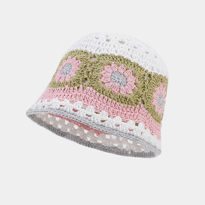 Contrast Color Hollow Out Crochet Bucket Hat