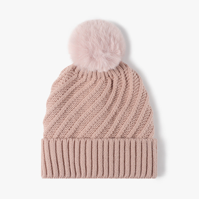 Solid Color Ripped Knit Pom Beanie