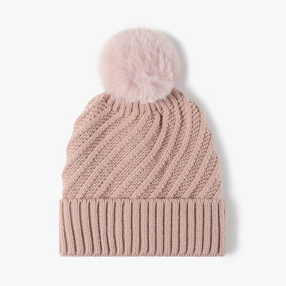 Solid Color Ripped Knit Pom Beanie