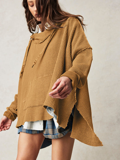 Solid Color Loose Split Hooded Sweatshirt