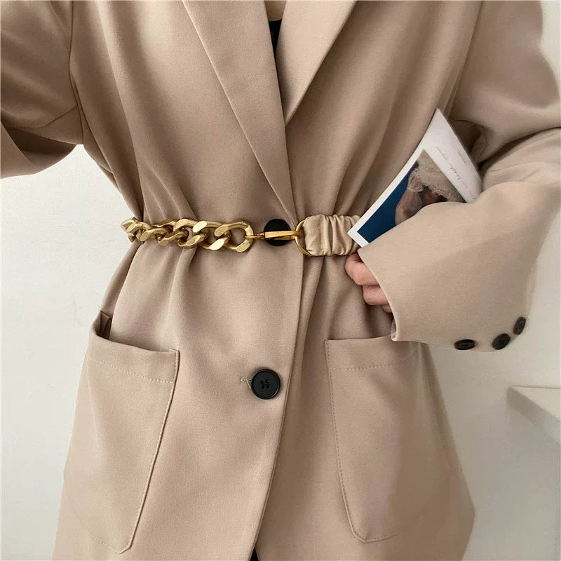 Vintage Stretchy Leather Chain Splicing Belt