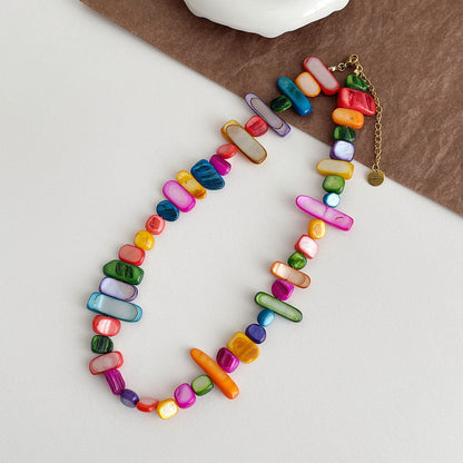 Colorful Irregular Shell Beaded Choker Necklace
