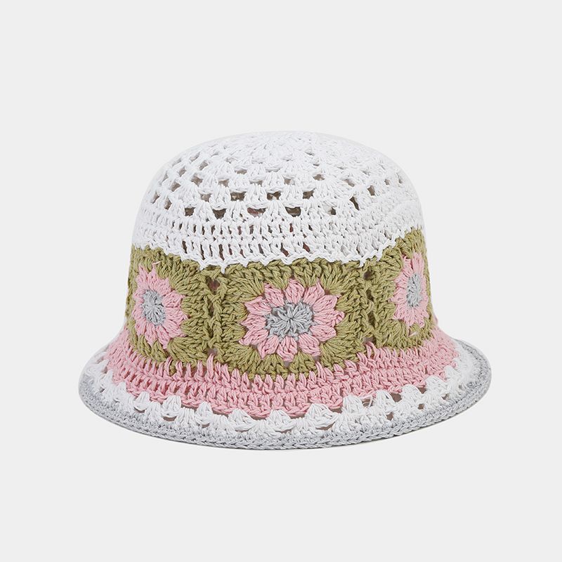 Contrast Color Hollow Out Crochet Bucket Hat