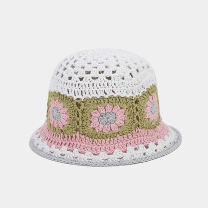 Contrast Color Hollow Out Crochet Bucket Hat
