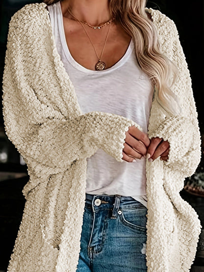 Solid Color Open Front Cozy Long Cardigan
