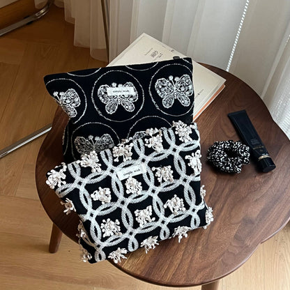 Butterfly Embroidered Square Cosmetic Bag