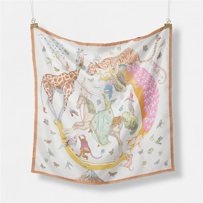 Colorful Animal Print Square Silk Scarf