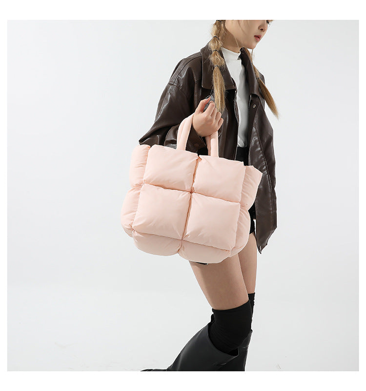 Simple Puffer Tote Bag Solid Color Soft Handbag
