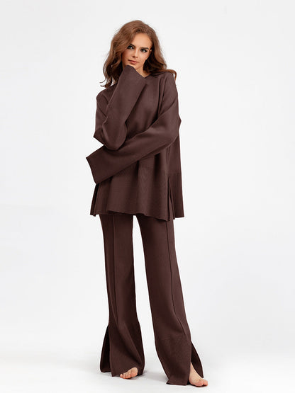 2+ Round Neck Side Split Knit Sets