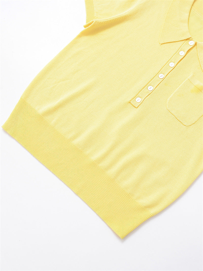 Casual Short Sleeve Solid Color Knit Top