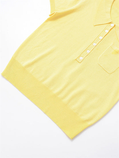 Casual Short Sleeve Solid Color Knit Top