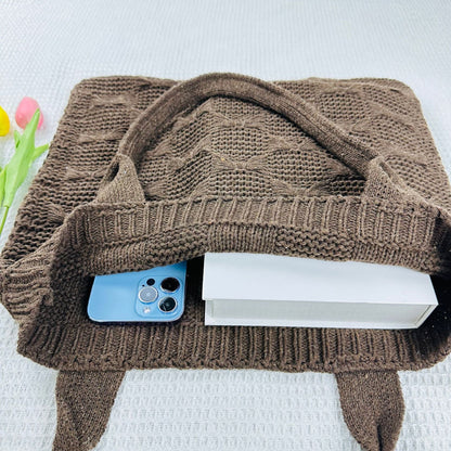 Solid Color large Cpacity Knit Shoulder Tote Bag