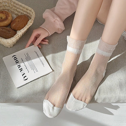 Solid Color Sheer Glass Silk Lace Socks
