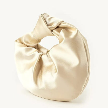 Ruched Satin Knot Handle Evening Handbag