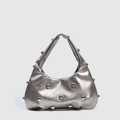 Fashion Studded Solid Color Dumpling Bag