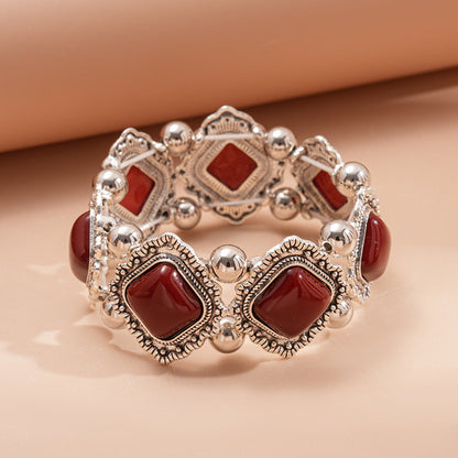 Diamond-Shaped Beaded Bangle Stretch Bracelet