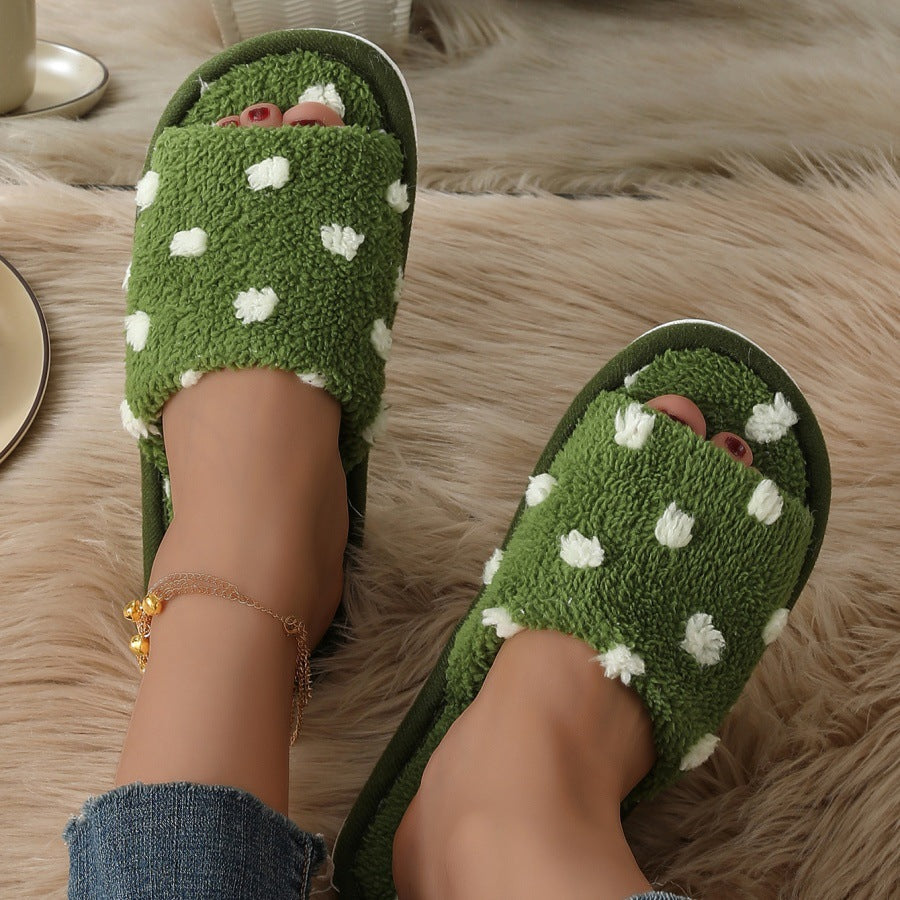Cute Polka Dot Open Toe Soft Slippers