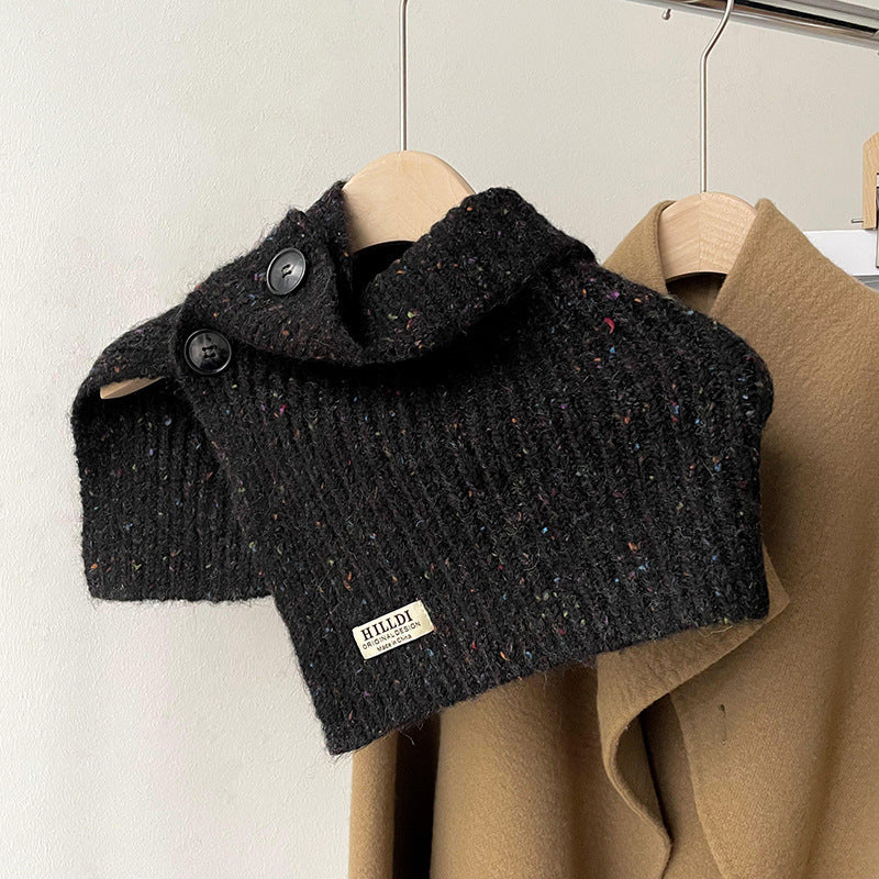 Solid Color Button Down High Collar Knit Scarve