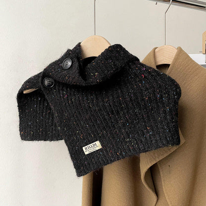 Solid Color Button Down High Collar Knit Scarve
