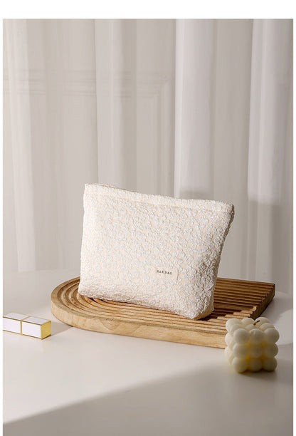 Solid Color Flower Print Makeup Bag