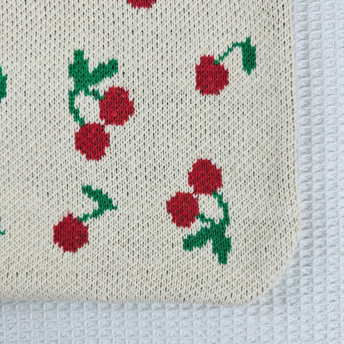 Cherry Print Cute Shoulder Bag Knit Tote Bag