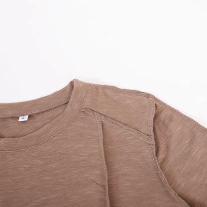Patchwork Round Neck Simple Tops