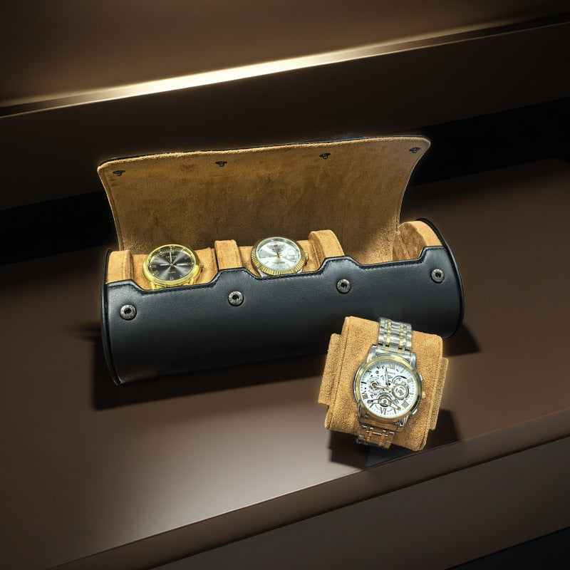 Solid Color PU Leather Watch Roll Case