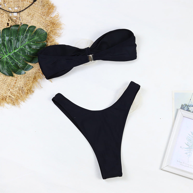 Flower Strapless Bikini High Waist Triangle Swimwear