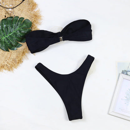 Flower Strapless Bikini High Waist Triangle Swimwear