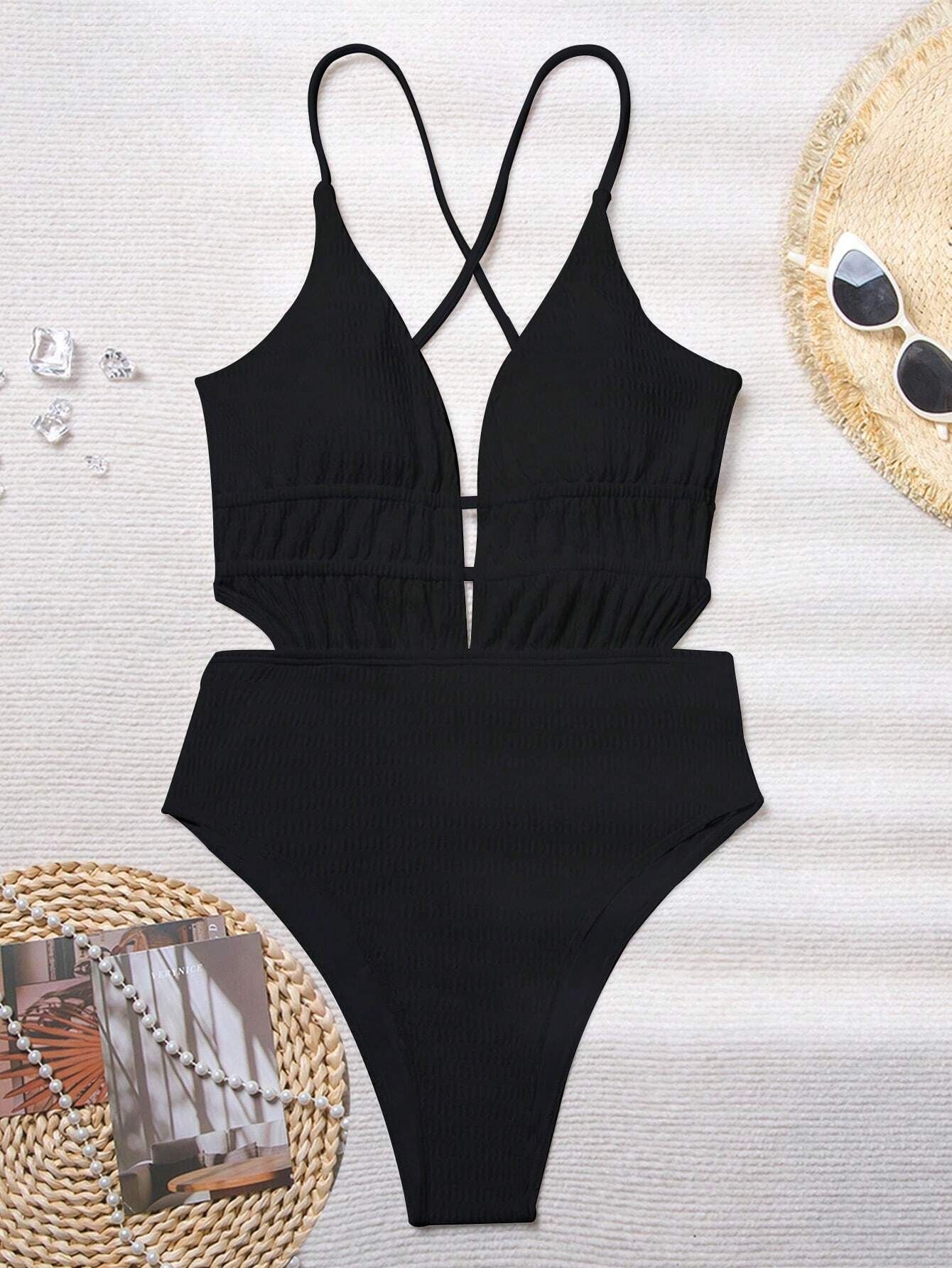 Solid Color Backless One Piece Swimwear