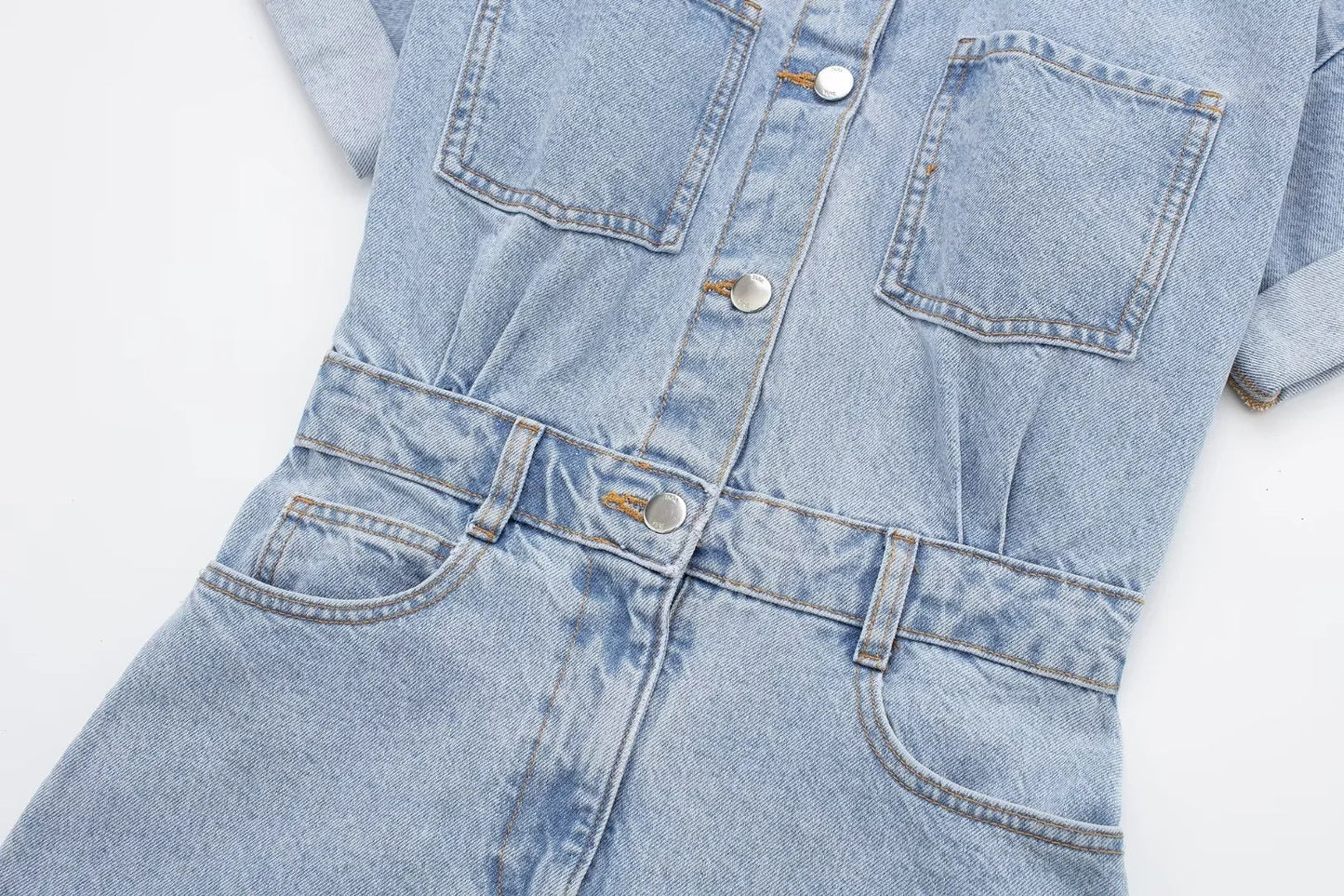 Casual Solid Color Denim Short Romper