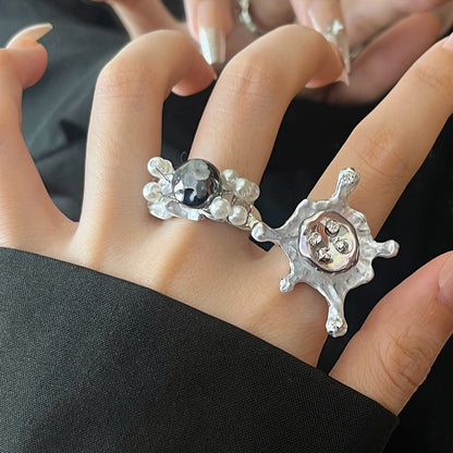 Cool Beaded Rhinestone Adjustable Open Ring