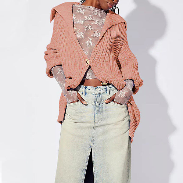 Lapel Loose Button Sweater Cardigan