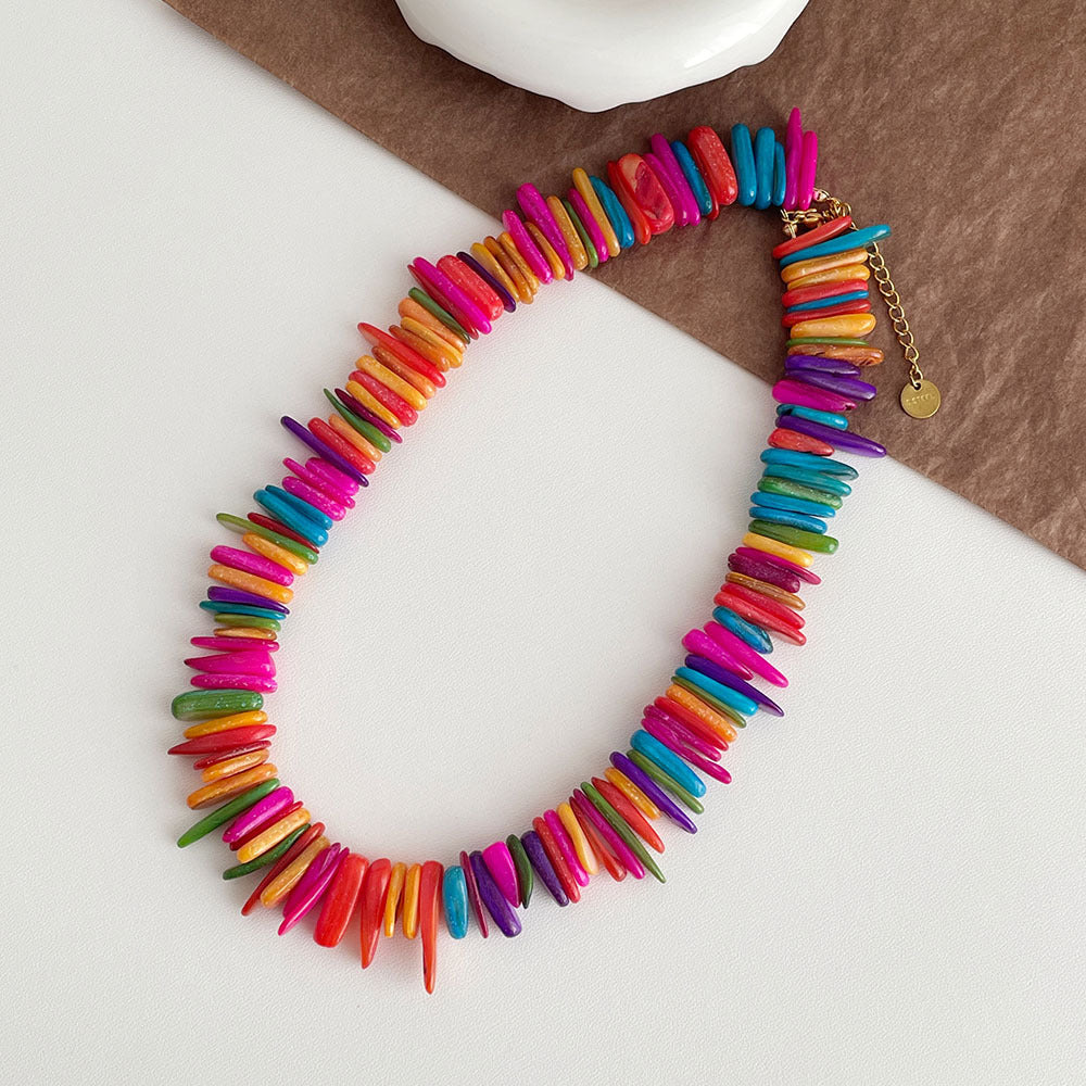 Colorful Irregular Shell Beaded Choker Necklace