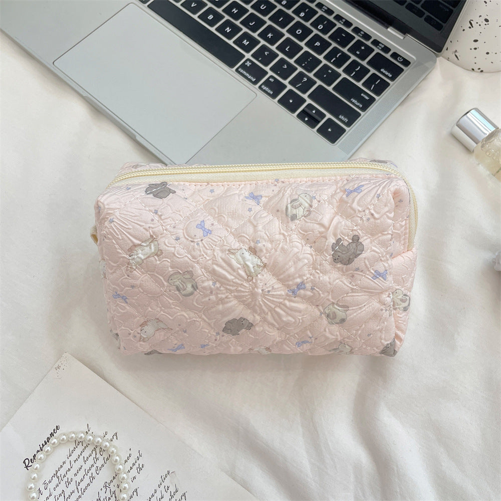 Cute Cartoon Print Flower Print Make Up Bag