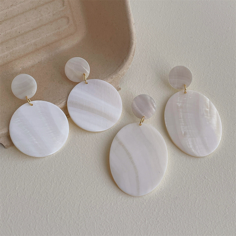Trendy Oval Shell Discs Drop Stud Earrings