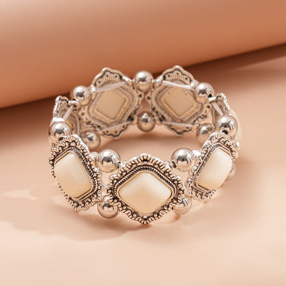 Diamond-Shaped Beaded Bangle Stretch Bracelet
