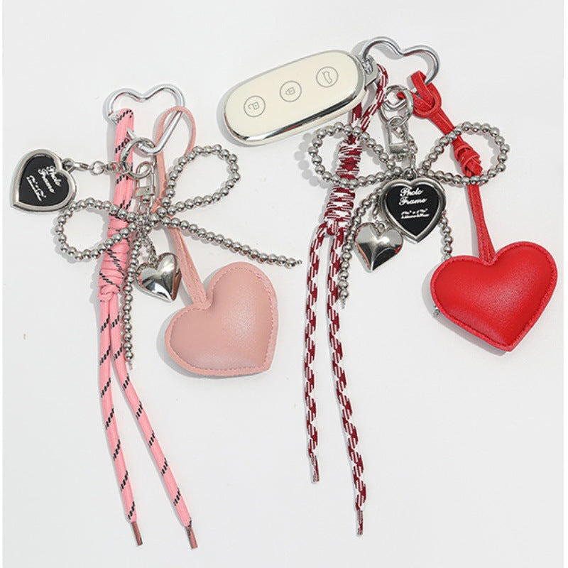 Trendy Leather Heart Braided Rope Bag Charm
