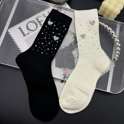Love Rhinestone Sweet Cotton Socks