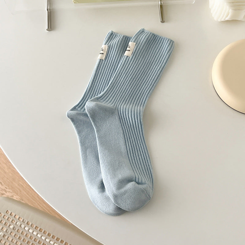 Solid Color Ribbing Cotton Slouch Socks