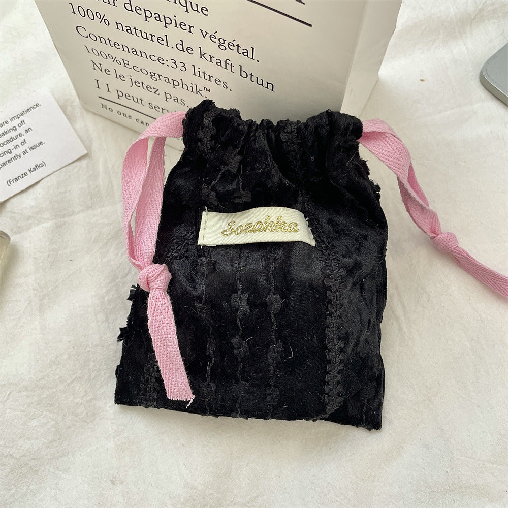 Simple Velvet Drawstring Mini Make Up Bag