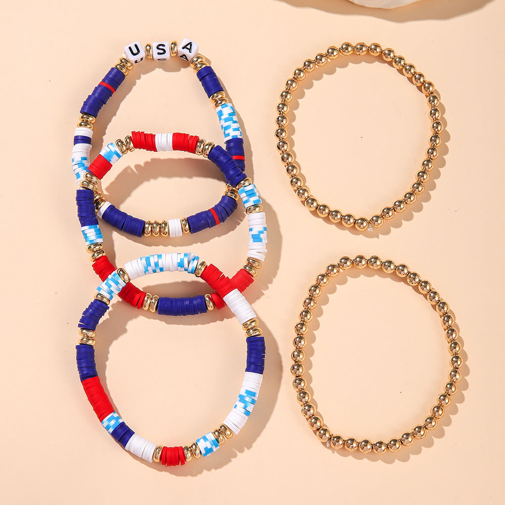 Trendy USA Letters Beaded Stretch Bracelet