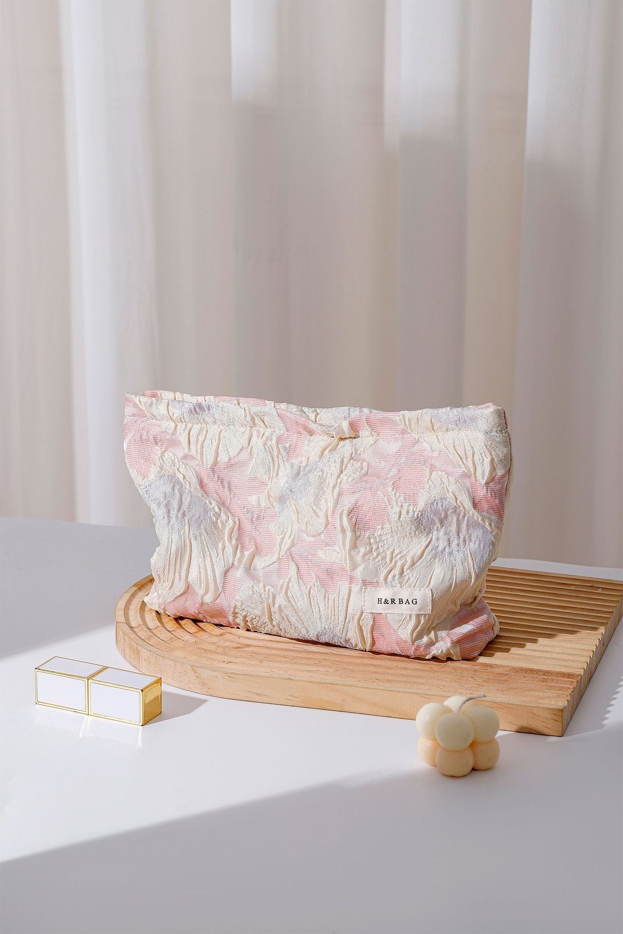 Elegant Embossed Floral Portable Makeup Bag