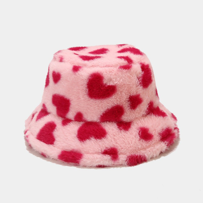 Love Print Plush Warm Cute Bucket Hats