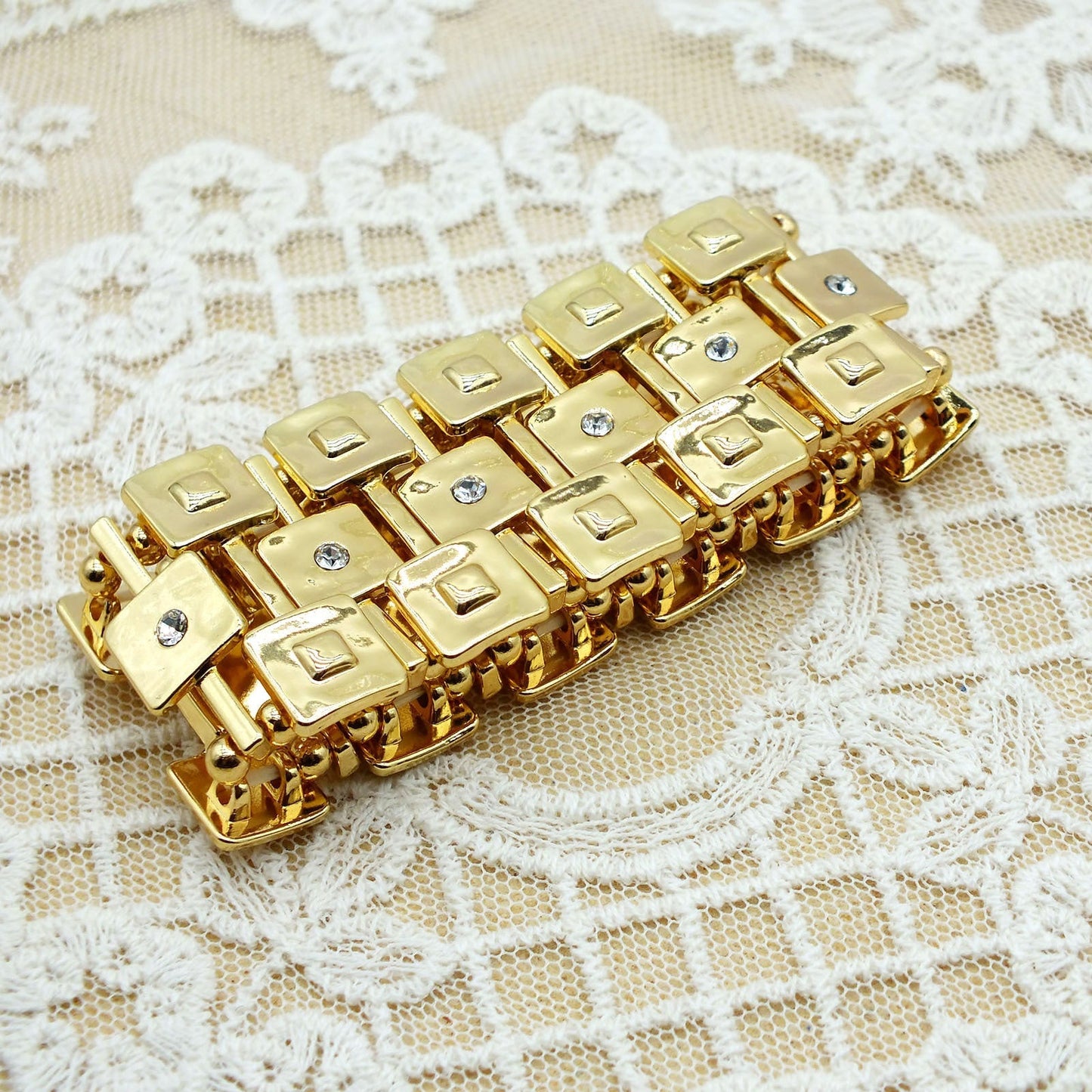 Retro Geometric Rhinestone Stretch Bracelet