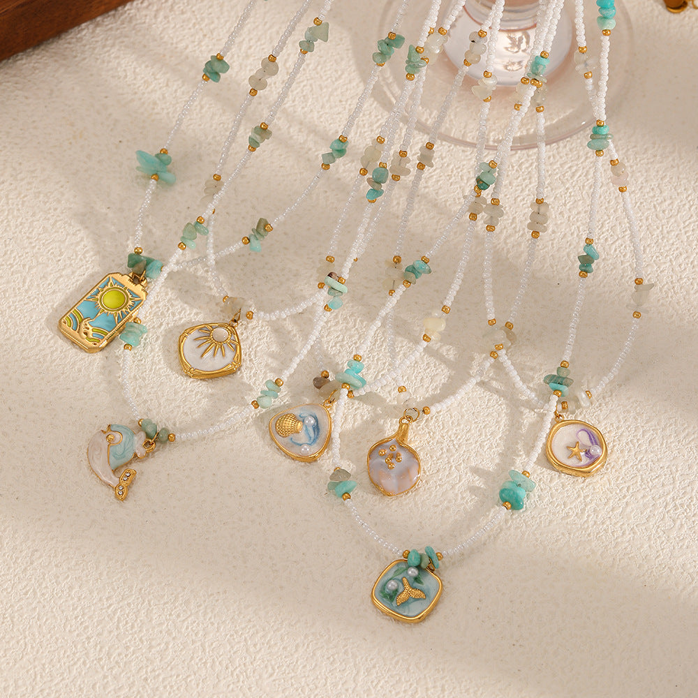 Elegant Enamel Gold Plated Pendant Necklace